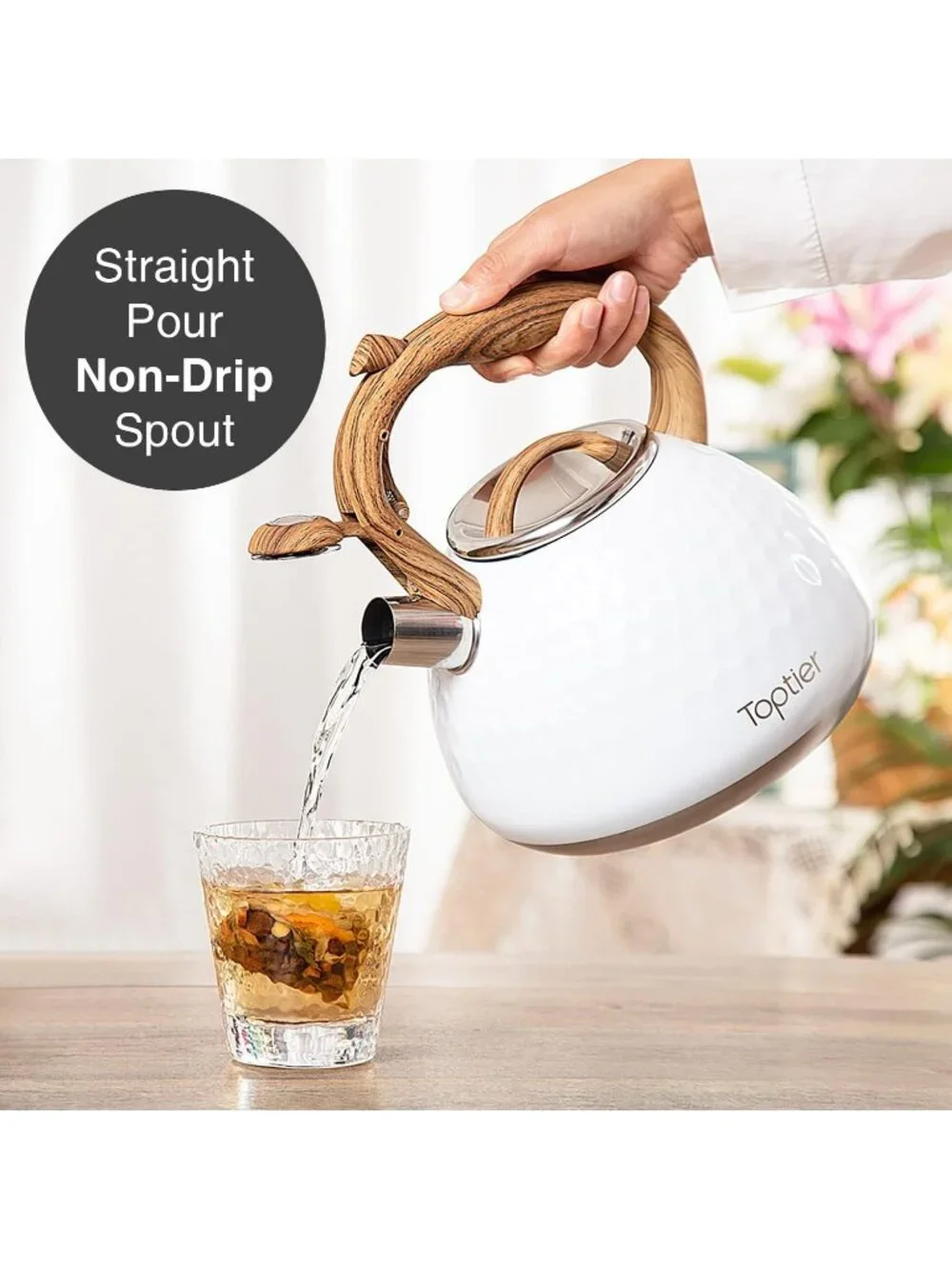 White Kitchen Whistling Tea Kettle 2.7QT Stainless Steel Diamond Design Stovetop